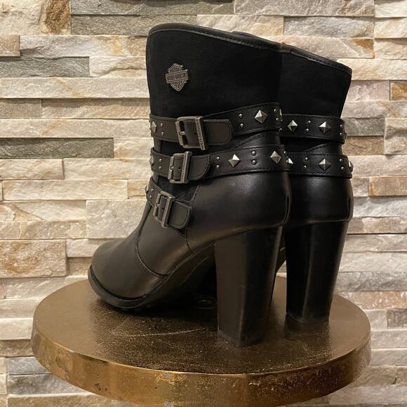 Harley-Davidson Studded Black Leather Boots 8.5 | NWOB, Triple Buckle, High Heel - Picture 7 of 12